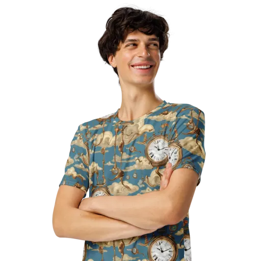 Cloudwork Clock on a Men's Crew Neck T-Shirt