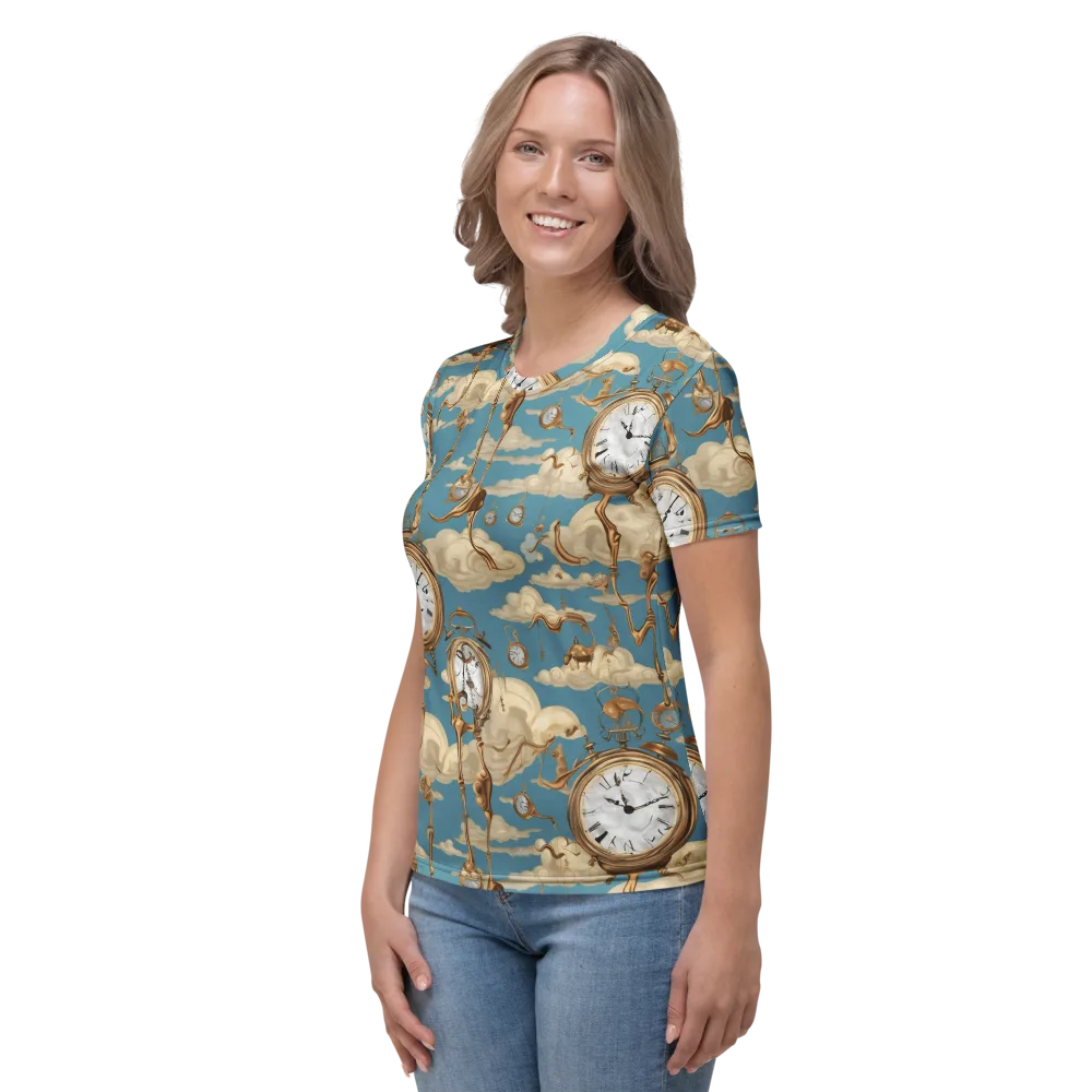 Cloudwork Clock on Women's Crew Neck T-Shirt — Left