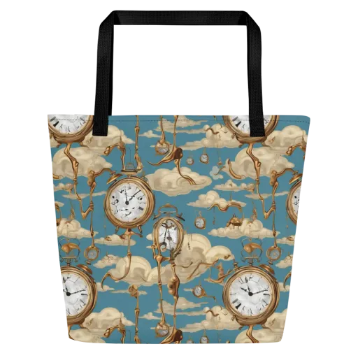Cloudwork Clock on a Large Tote Bag W/ Pocket