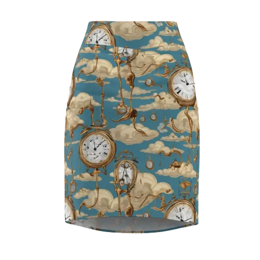 Cloudwork Clock on a Pencil Skirt