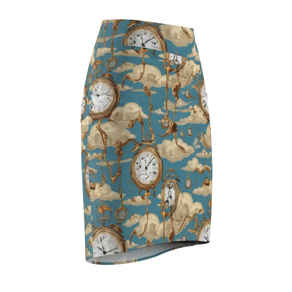 Cloudwork Clock on Pencil Skirt — Front Side