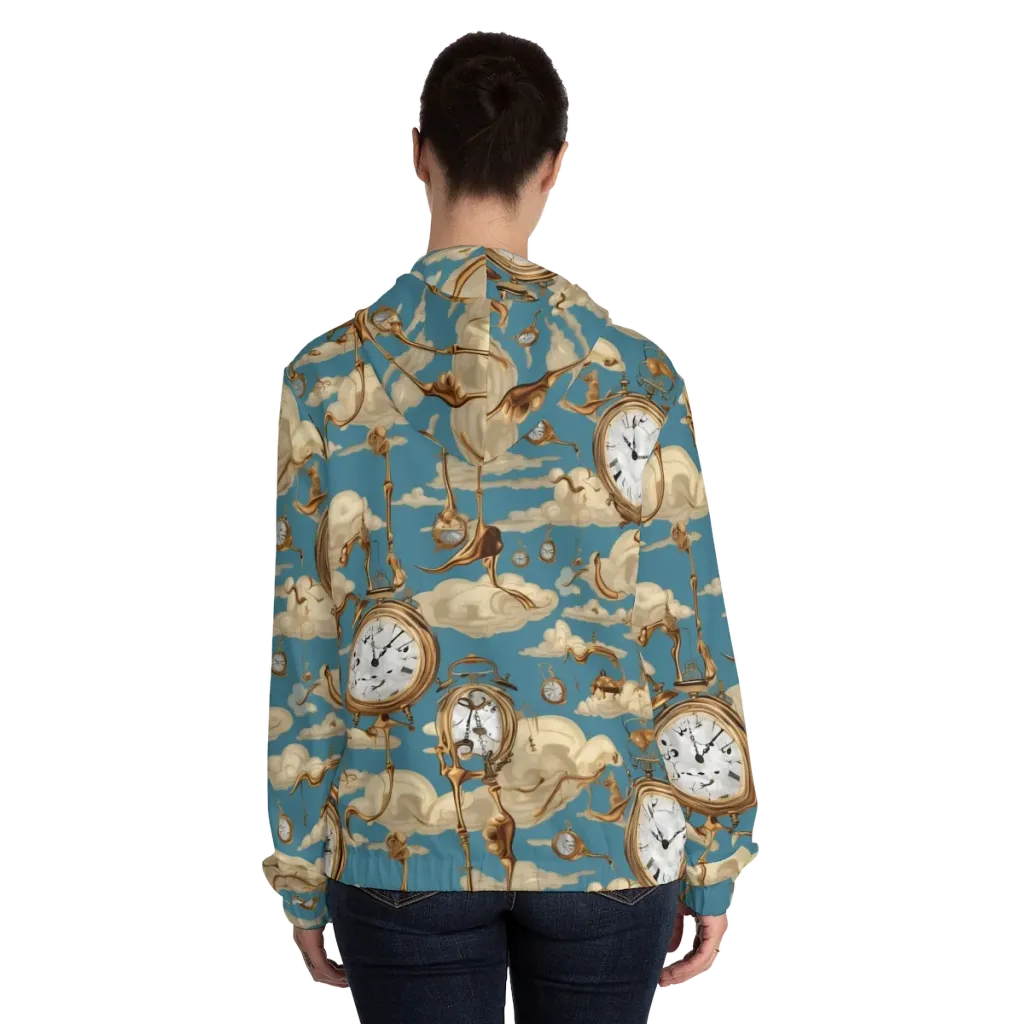 Cloudwork Clock on Women's Full-Zip Hoodie — Back On Person