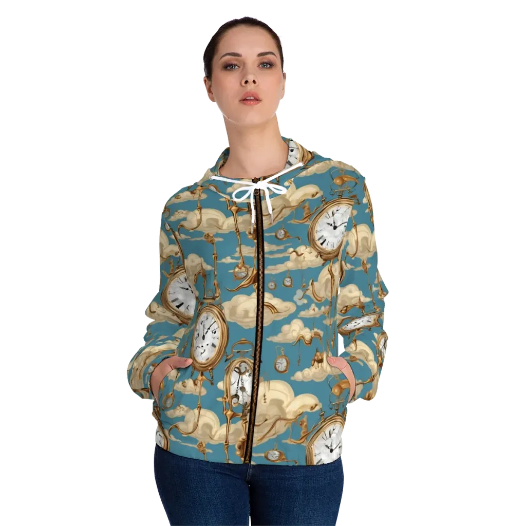 Cloudwork Clock on Women's Full-Zip Hoodie — Front On Person