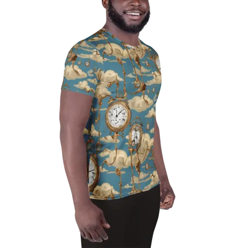 Cloudwork Clock on a Men's Athletic T-Shirt