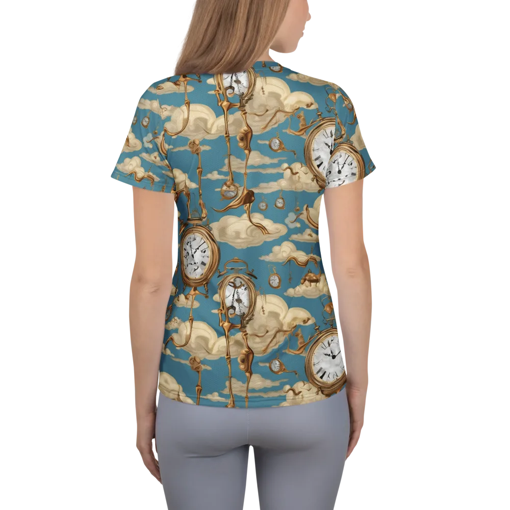 Cloudwork Clock on Women's Athletic T-Shirt — Back