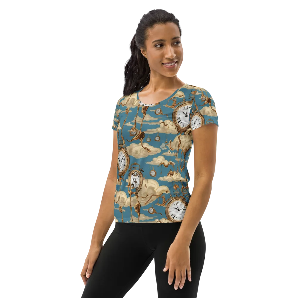 Cloudwork Clock on Women's Athletic T-Shirt — Left