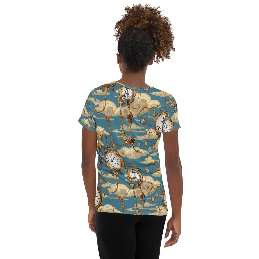 Cloudwork Clock on Women's Athletic T-Shirt — Back