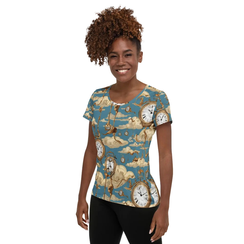 Cloudwork Clock on Women's Athletic T-Shirt — Left