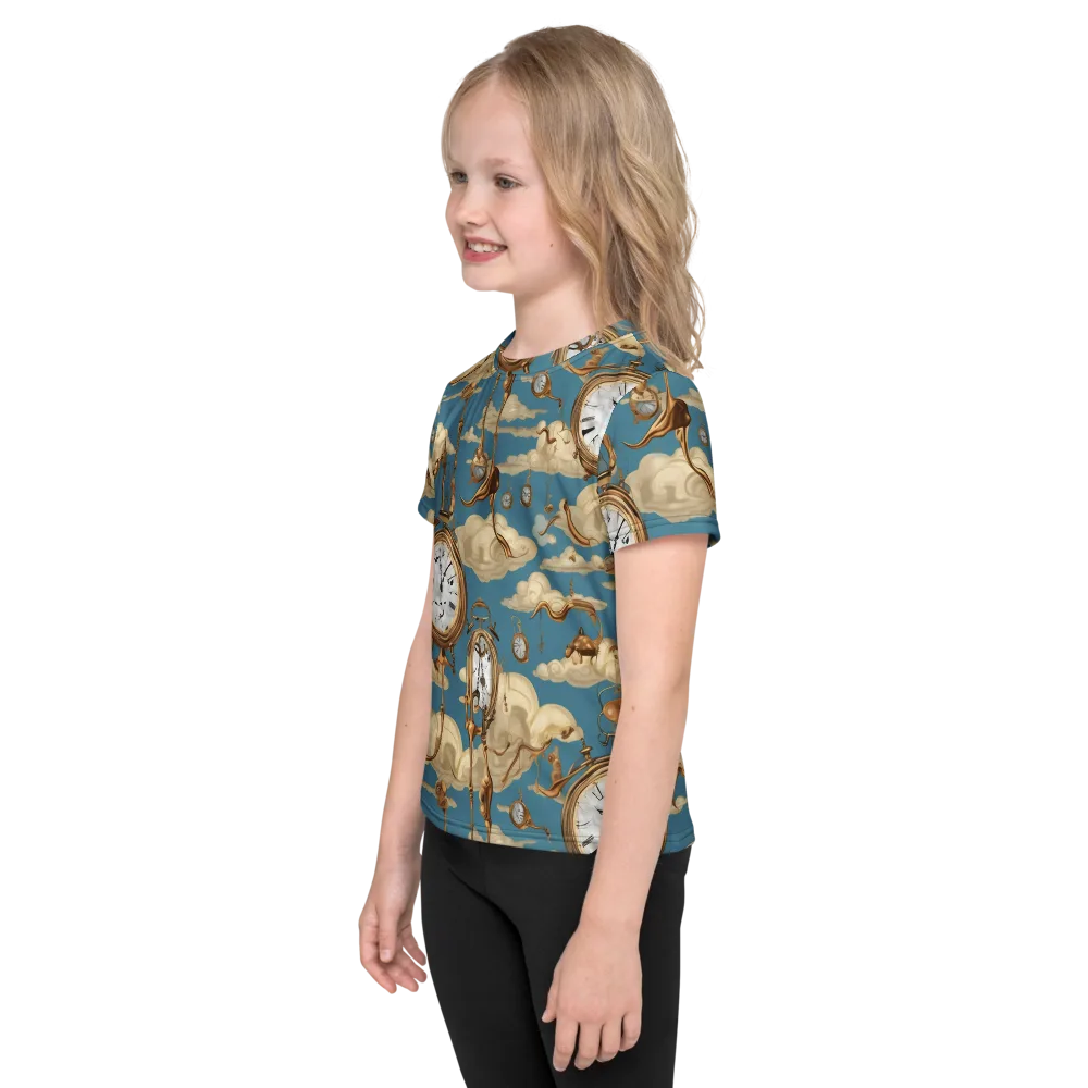 Cloudwork Clock on Kids Crew Neck T-Shirt — Left