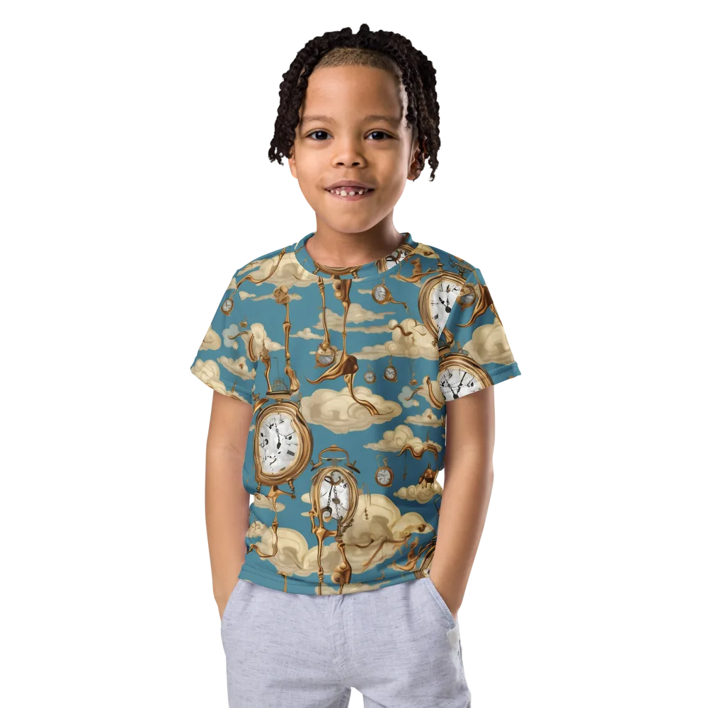 Cloudwork Clock on Kids Crew Neck T-Shirt — Front
