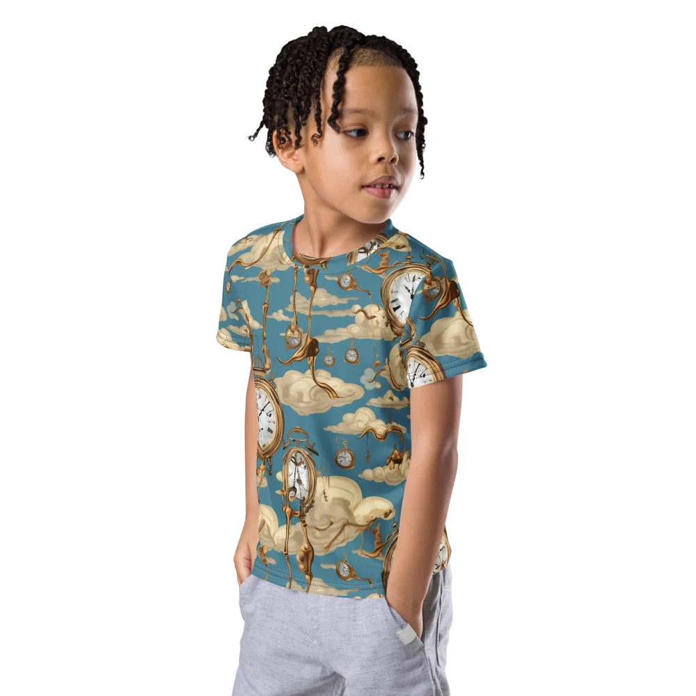 Cloudwork Clock on Kids Crew Neck T-Shirt — Left Front