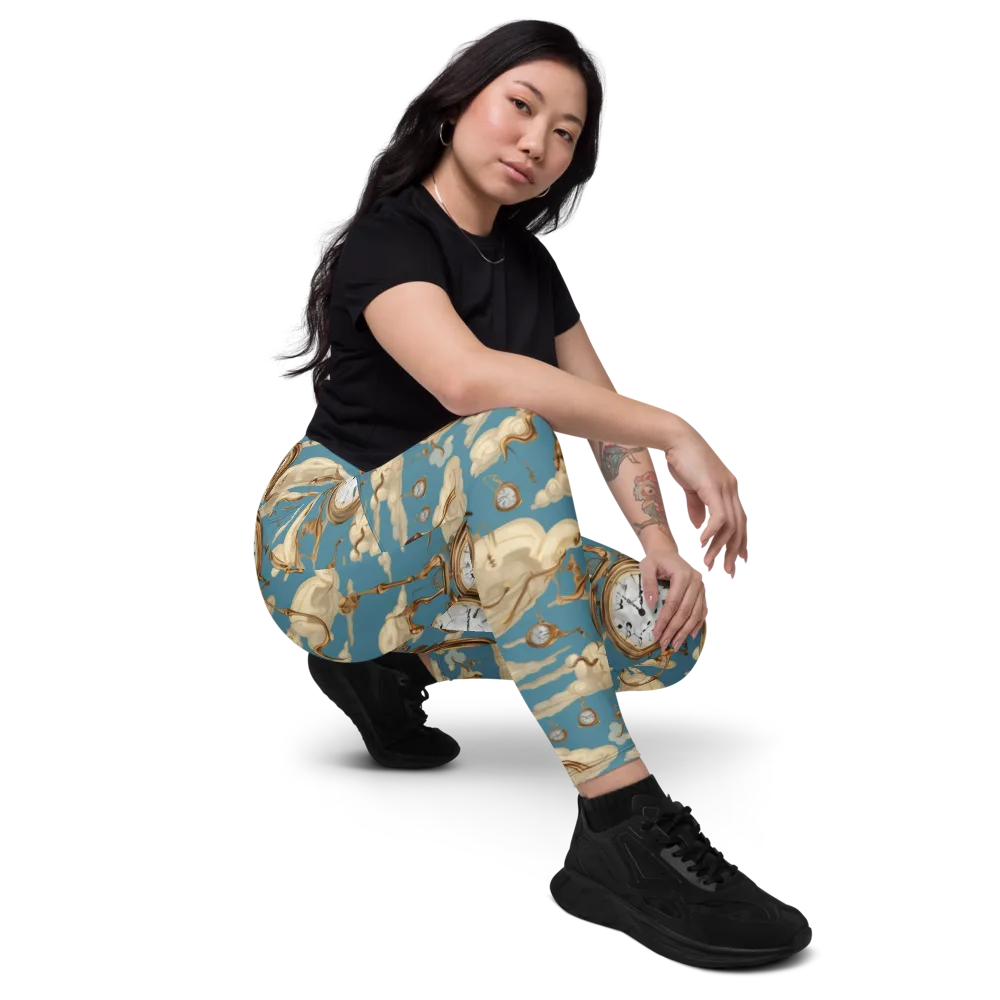 Cloudwork Clock on Leggings with Pockets — Right Front