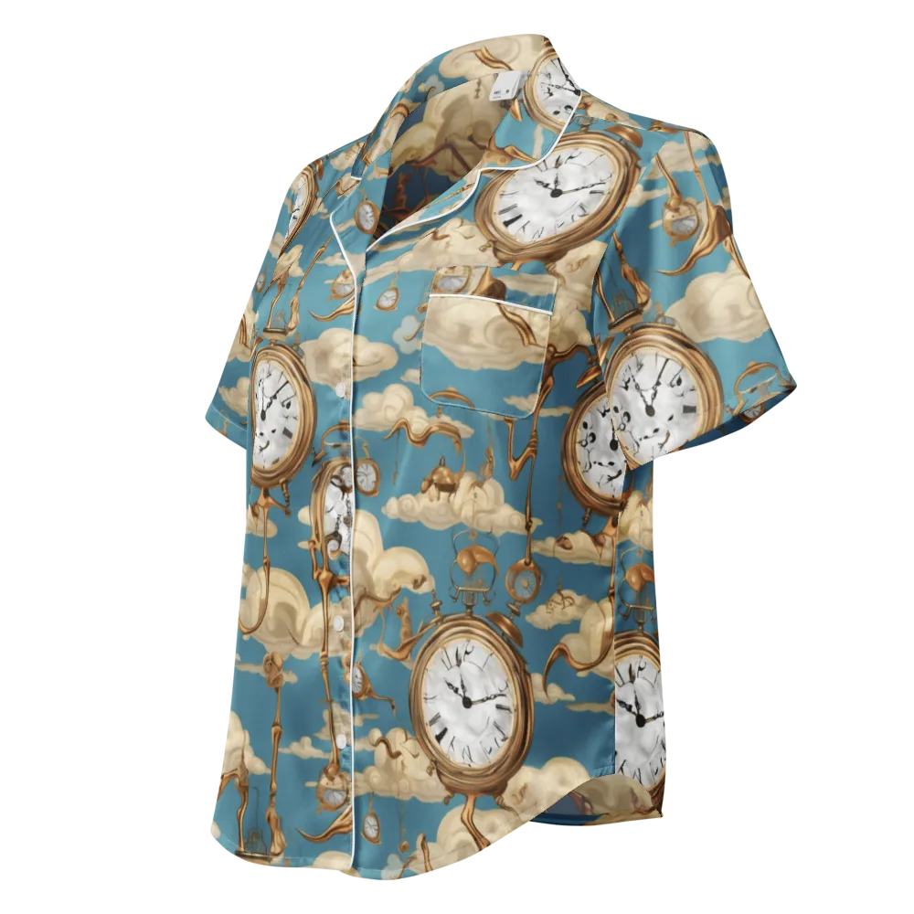 Cloudwork Clock on Women's Short Sleeve Pajama Top — Left Front