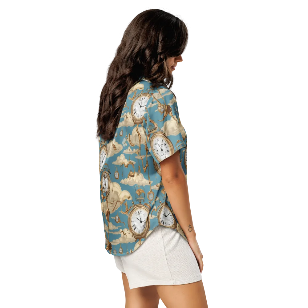Cloudwork Clock on Women's Short Sleeve Pajama Top — Right Back