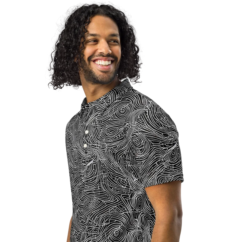 Noir Topography on Men's Slim Fit Polo Shirt — Left Front