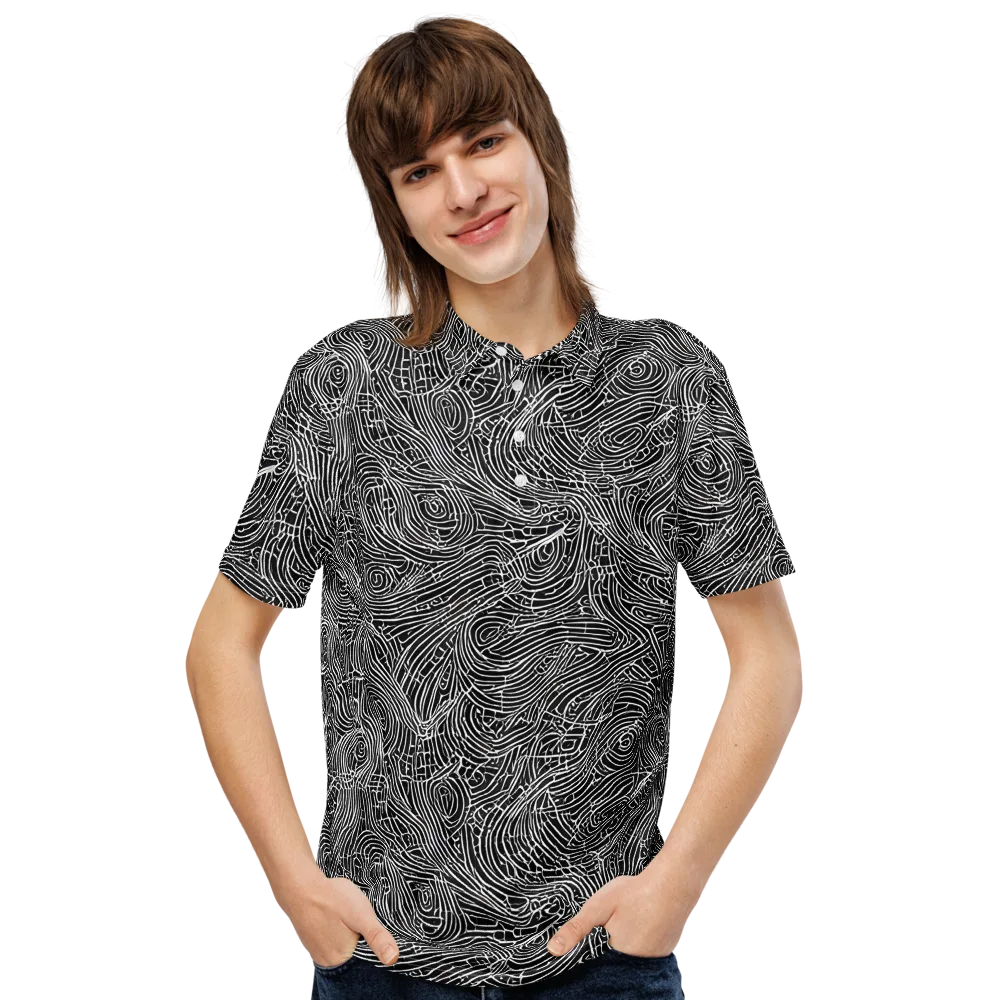 Noir Topography on Men's Slim Fit Polo Shirt — Front