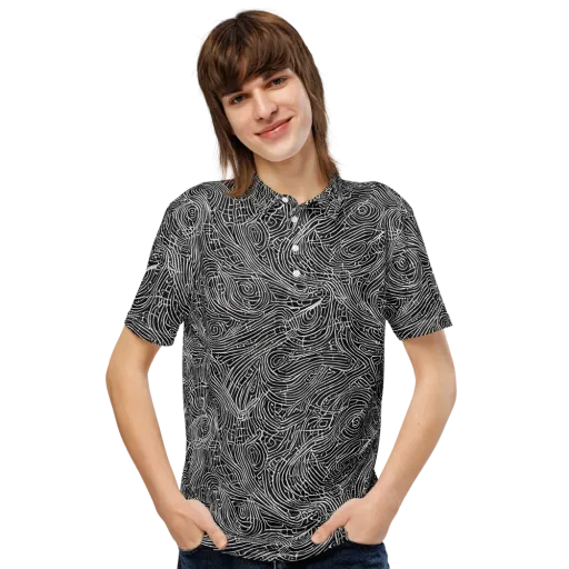 Noir Topography on a Men's Slim Fit Polo Shirt