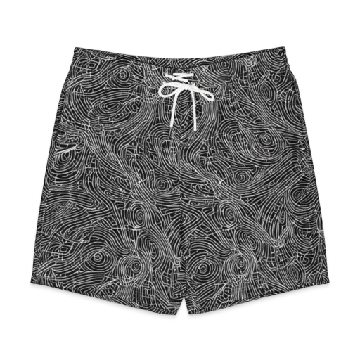 Noir Topography on a Men's Board Shorts