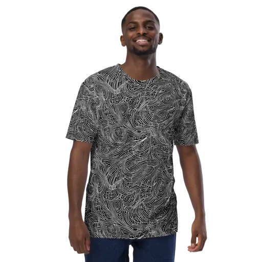 Noir Topography on a Men's Crew Neck T-Shirt