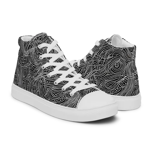 Noir Topography on a Men's High Top Canvas Shoes