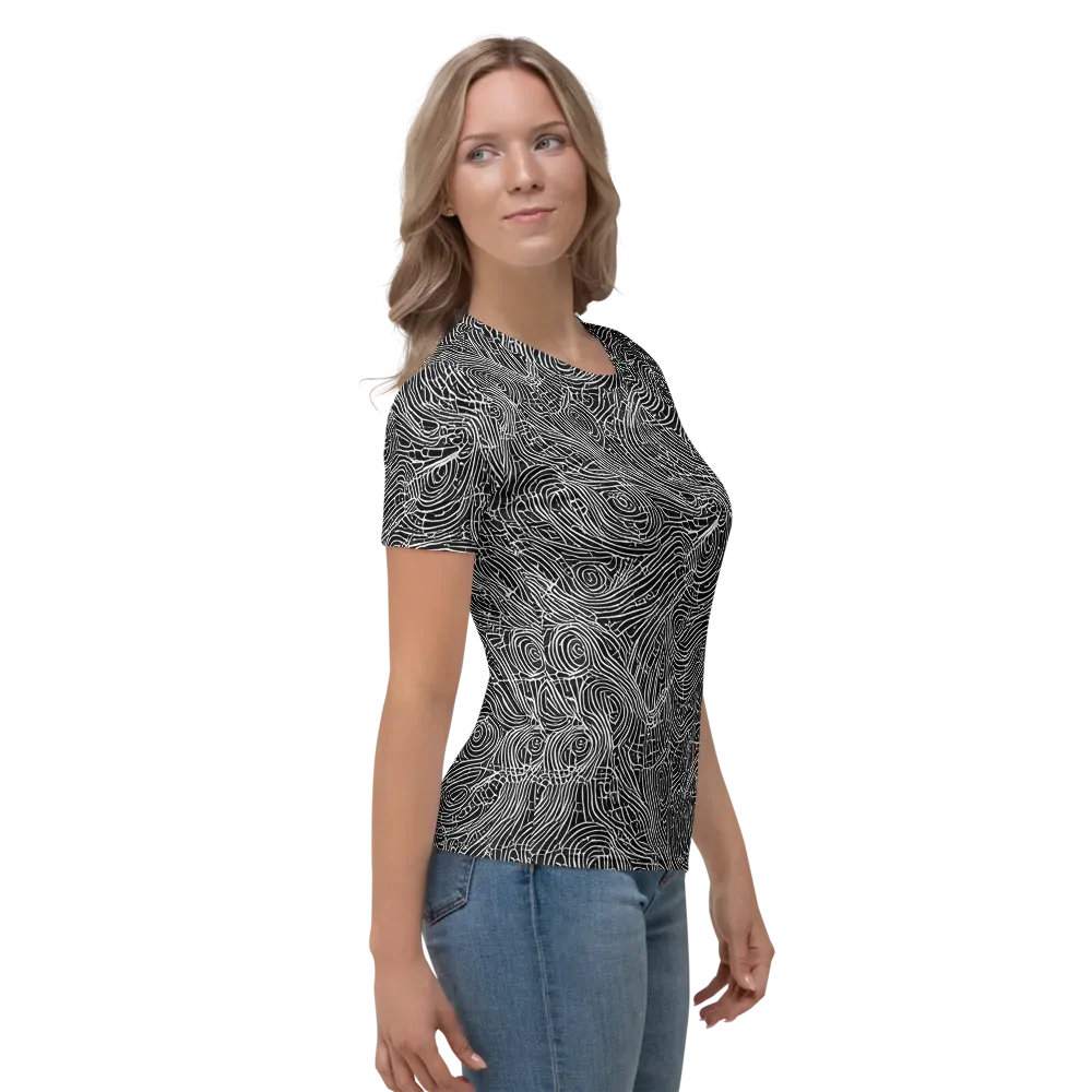 Noir Topography on Women's Crew Neck T-Shirt — Right