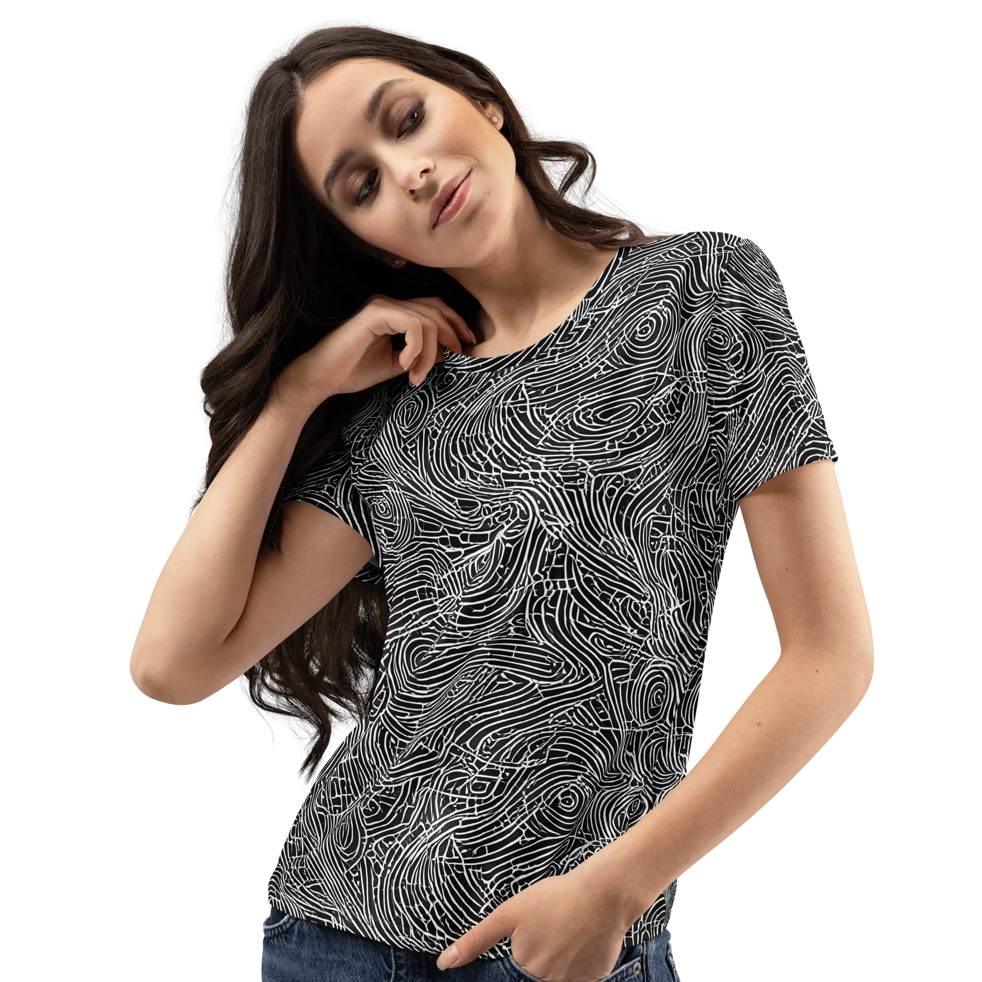Noir Topography on Women's Crew Neck T-Shirt — Left Front