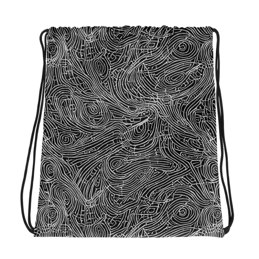 Noir Topography on a Drawstring Bag
