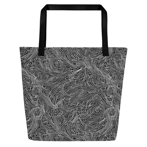 Noir Topography on a Large Tote Bag W/ Pocket