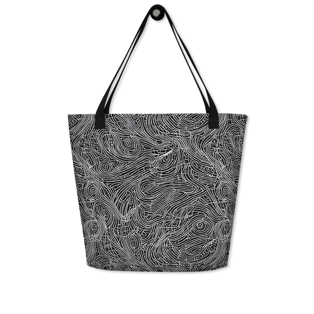 Noir Topography on Large Tote Bag W/ Pocket — Front