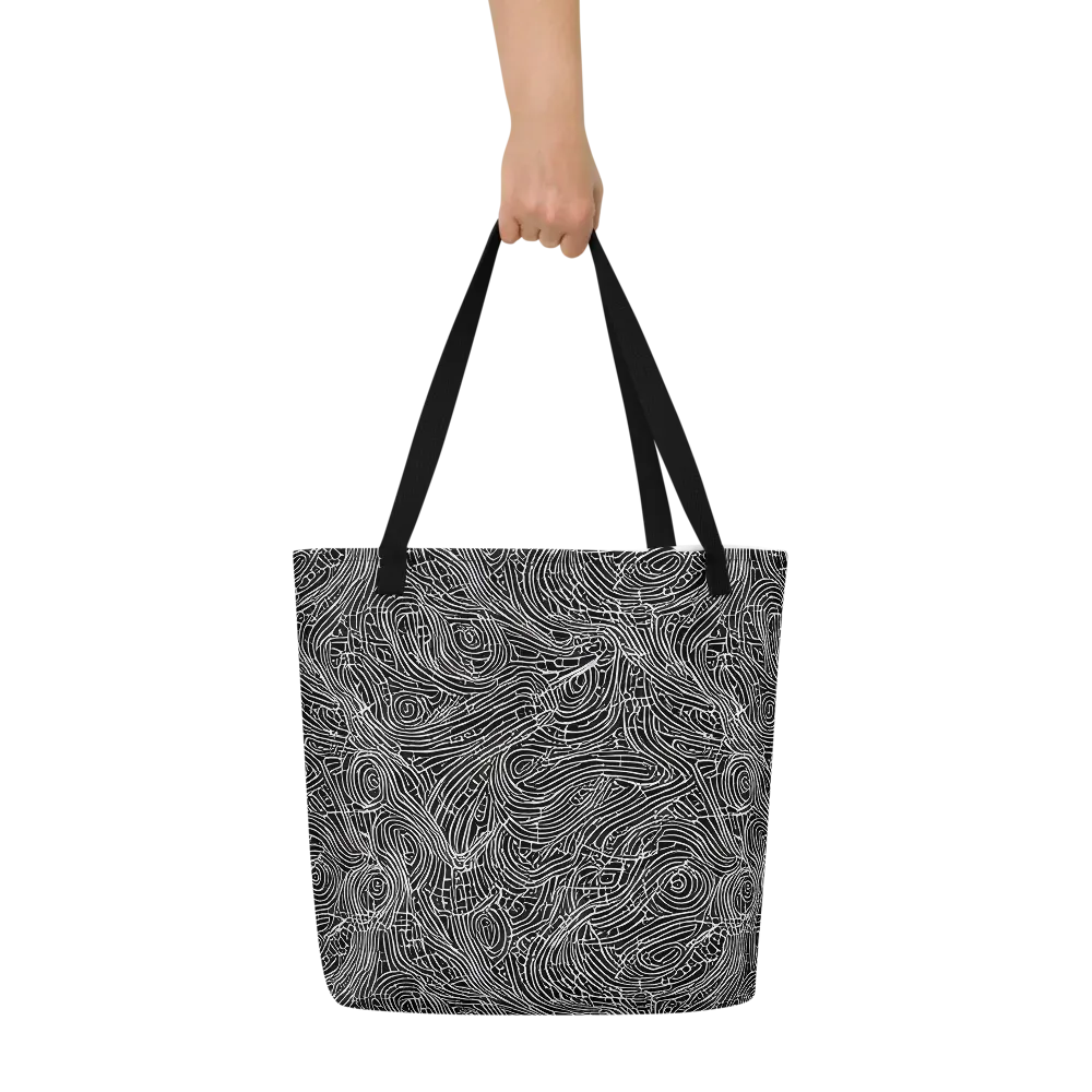 Noir Topography on Large Tote Bag W/ Pocket — Front