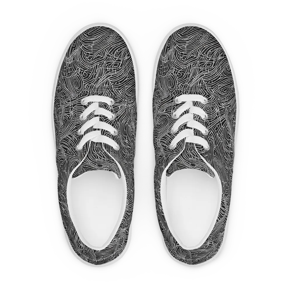 Noir Topography on Men's Lace-Up Canvas Shoes — Front