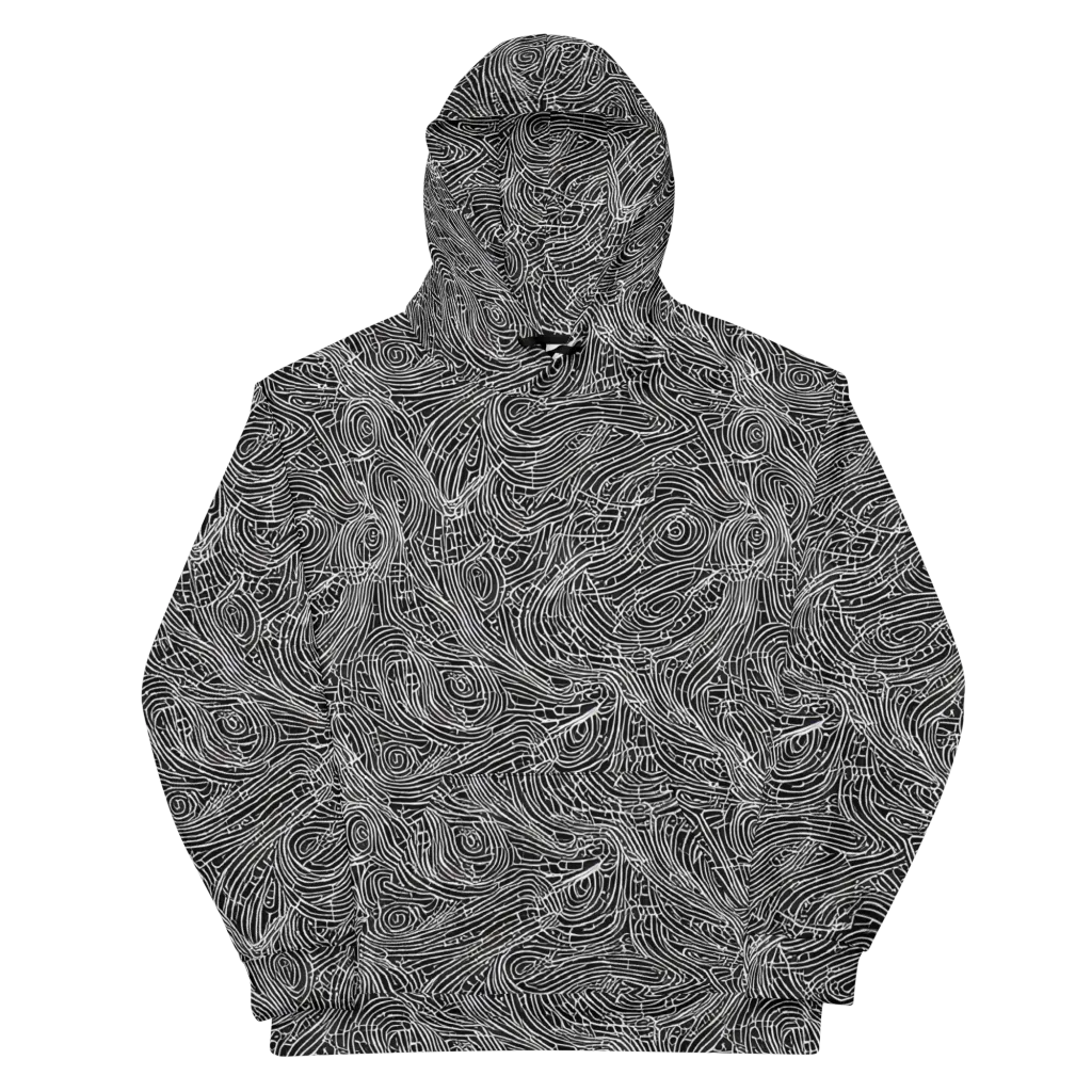 Noir Topography on Cotton Hoodie — Front
