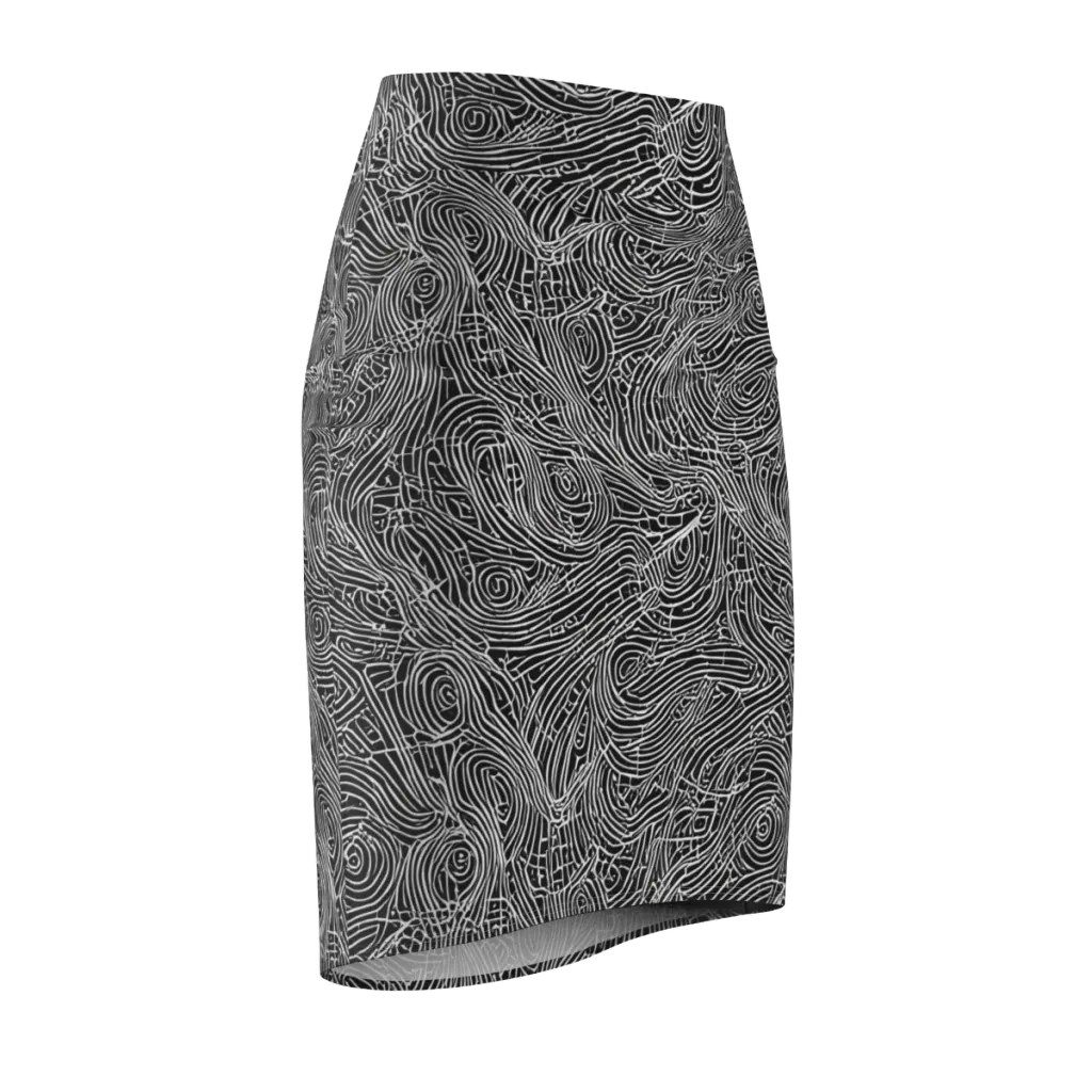 Noir Topography on Pencil Skirt — Front Side