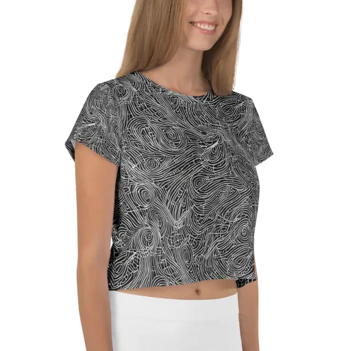 Noir Topography on a Crop Tee