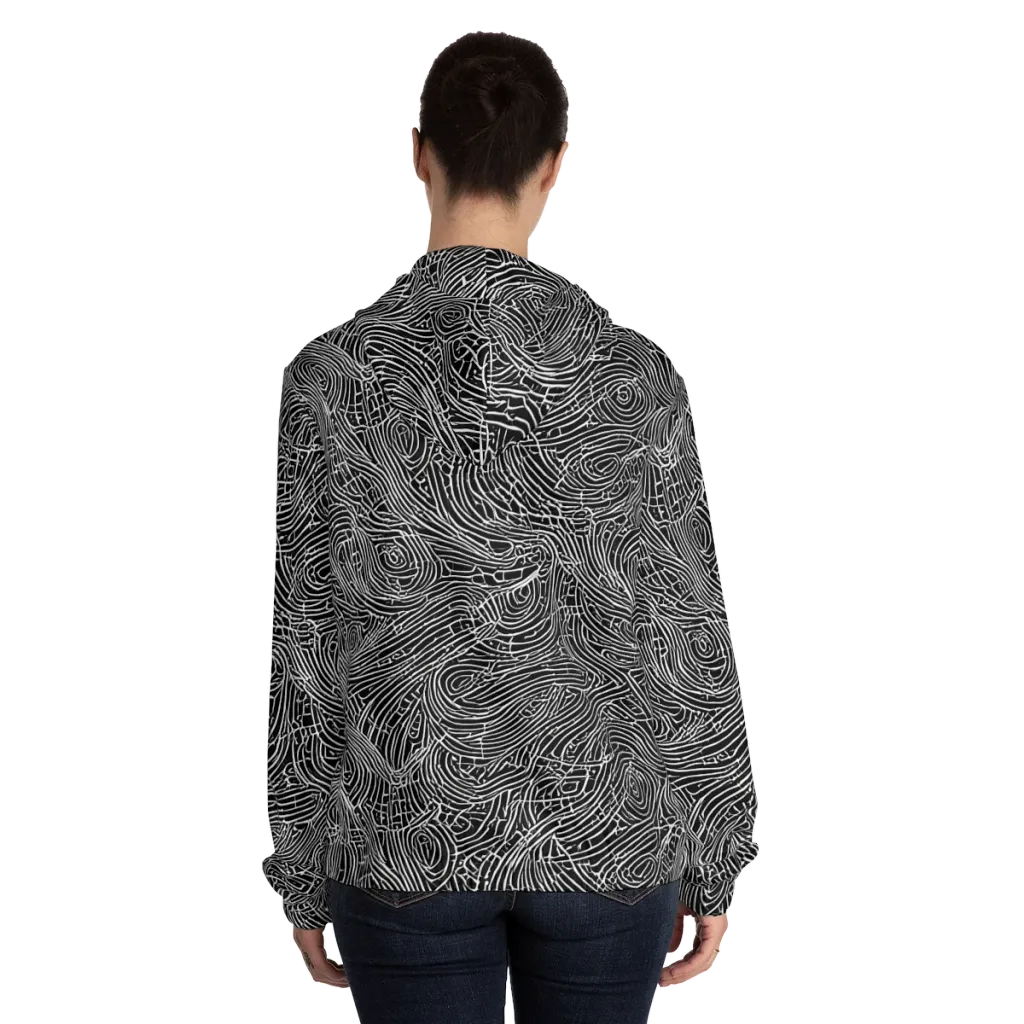 Noir Topography on Women's Full-Zip Hoodie — Back On Person