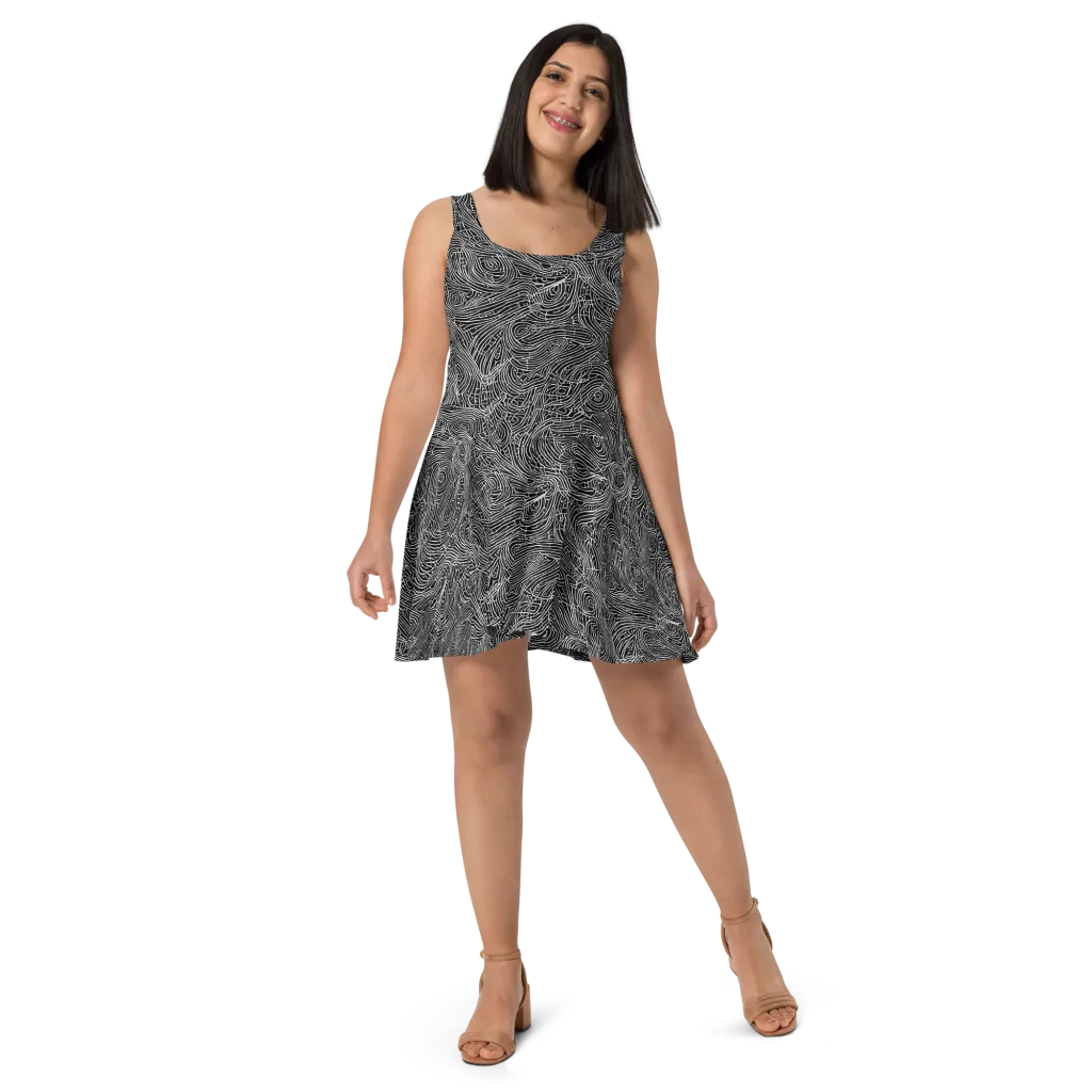 Noir Topography on Skater Dress — Front