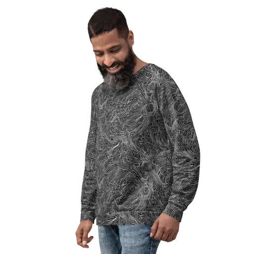 Noir Topography on a Sweatshirt