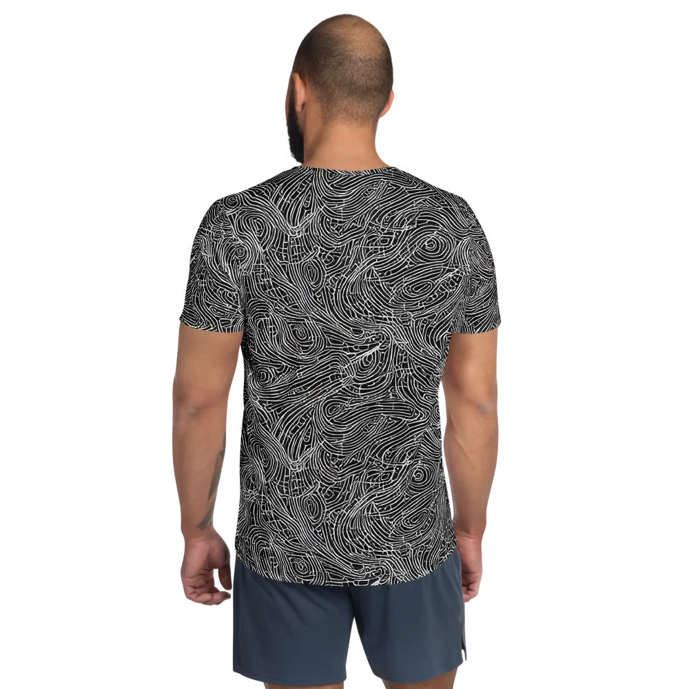 Noir Topography on Men's Athletic T-Shirt — Back