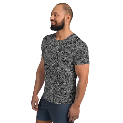 Noir Topography on a Men's Athletic T-Shirt