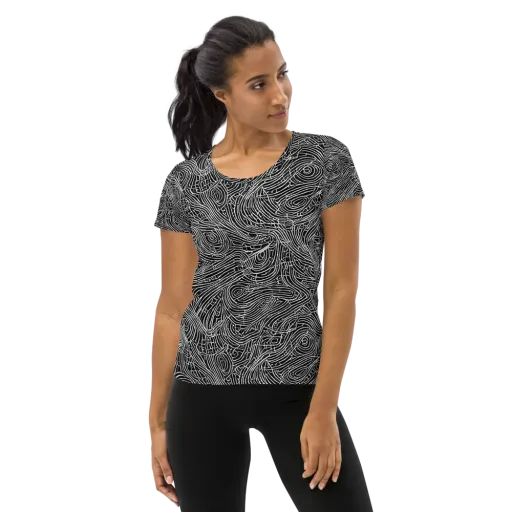 Noir Topography on a Women's Athletic T-Shirt