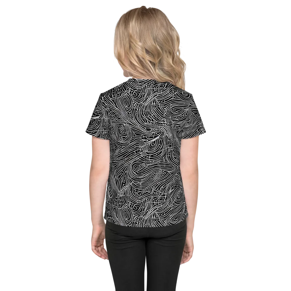 Noir Topography on Kids Crew Neck T-Shirt — Back
