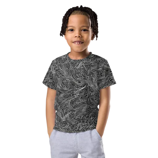 Noir Topography on a Kids Crew Neck T-Shirt