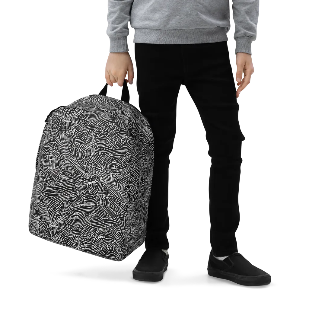 Noir Topography on Minimalist Backpack — Zoomed-in