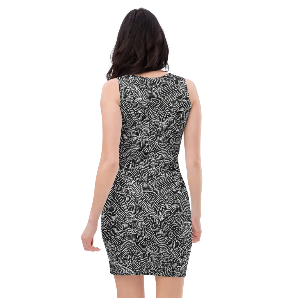 Noir Topography on Bodycon Dress — Back