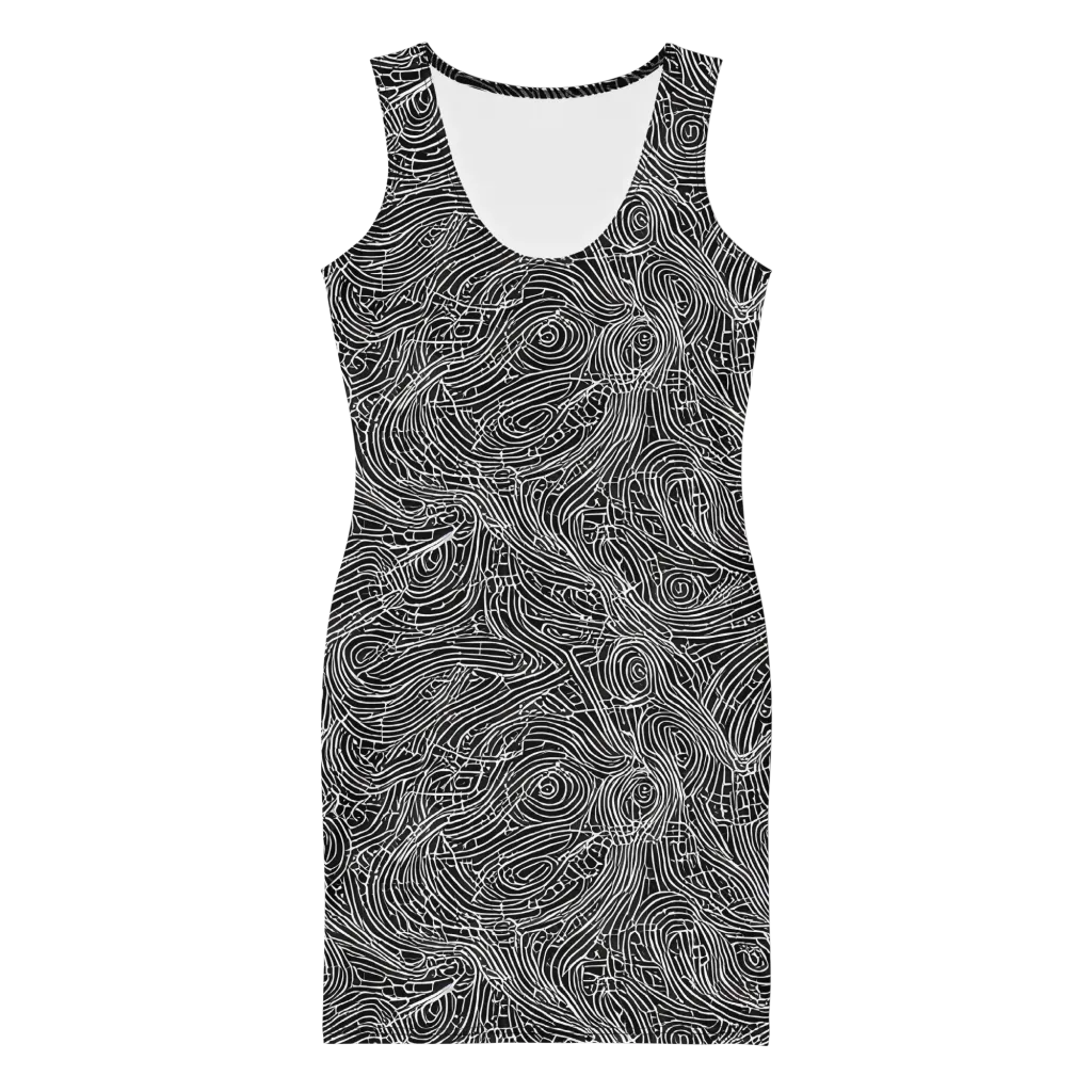 Noir Topography on Bodycon Dress — Front