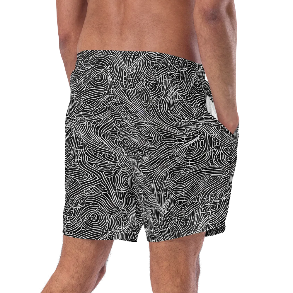 Noir Topography on Swim Trunks — Right Back