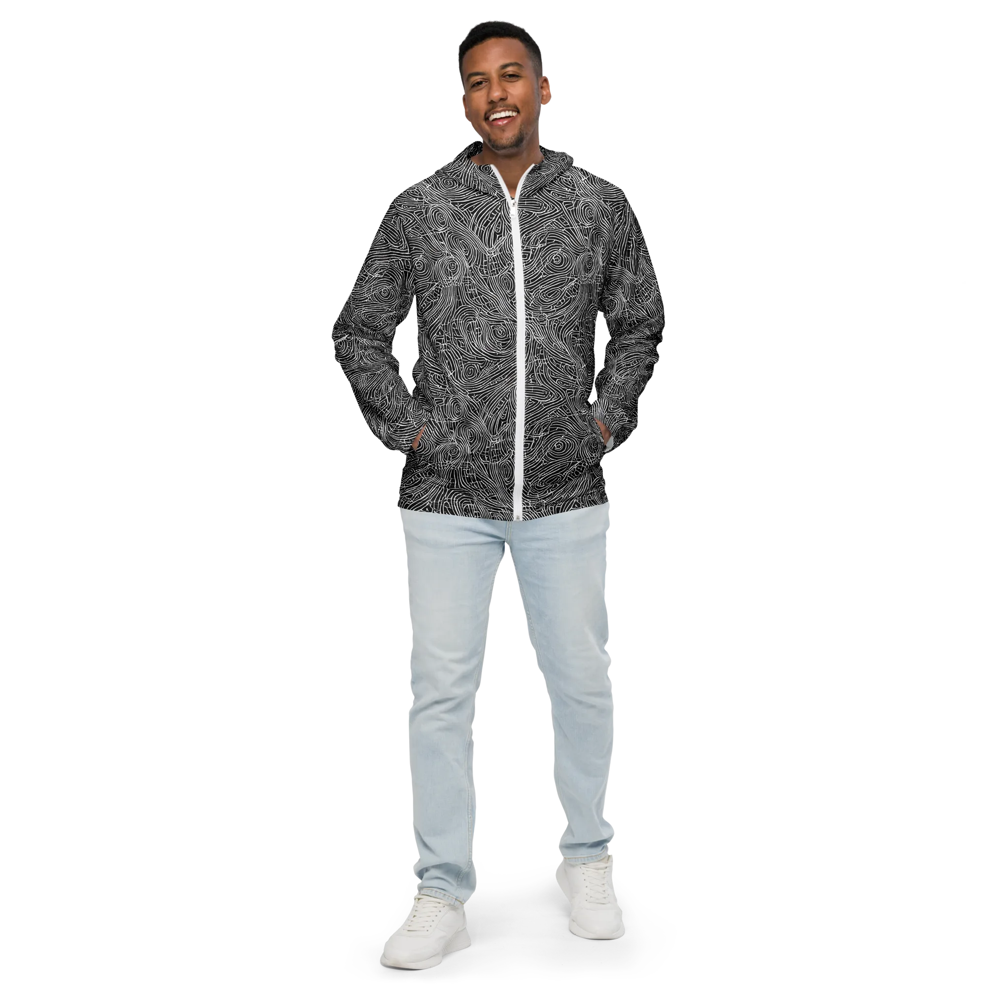 Noir Topography on Men's Windbreaker — Front