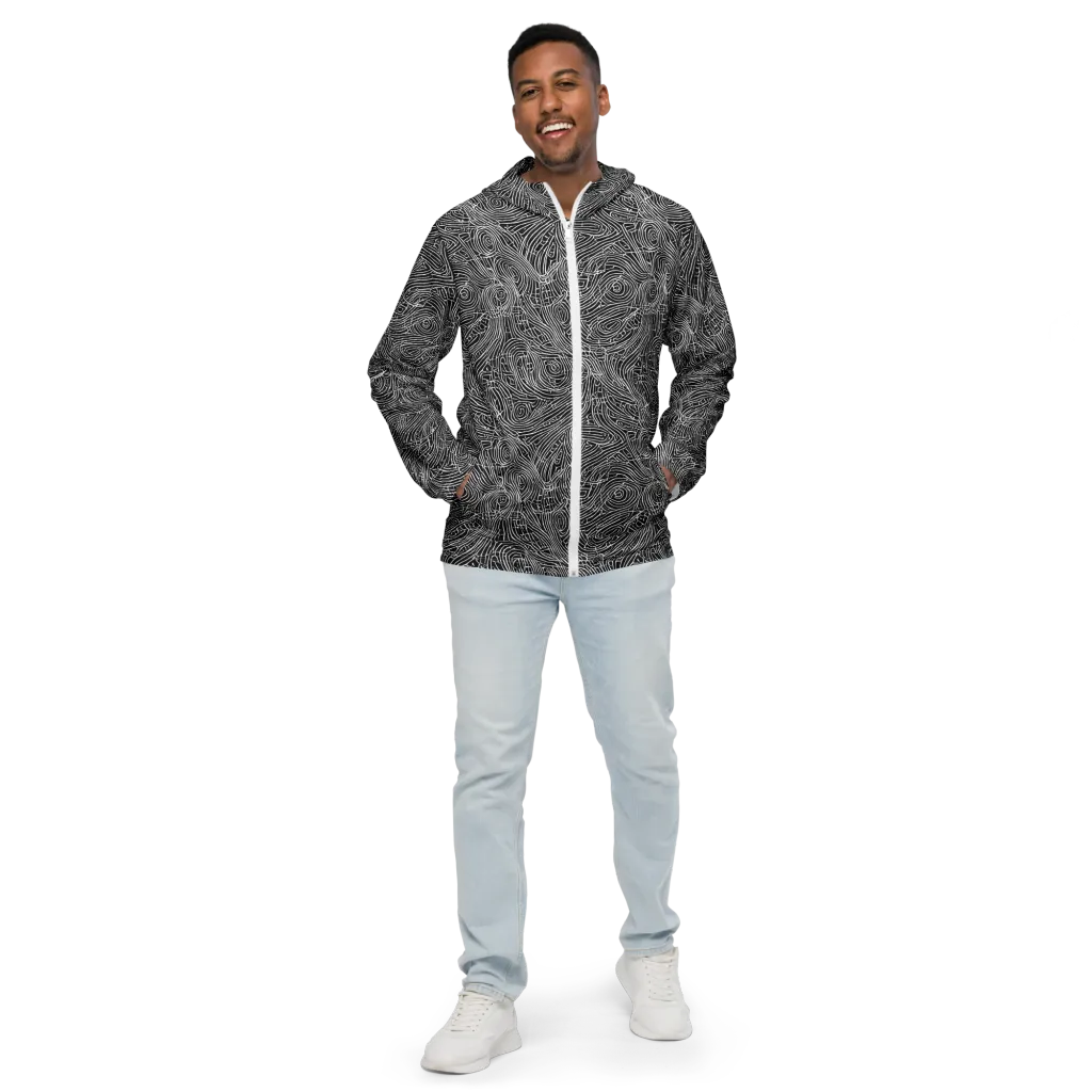 Noir Topography on Men's Windbreaker — Front