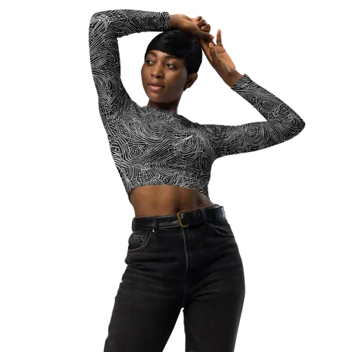 Noir Topography on a Long Sleeve Crop Top