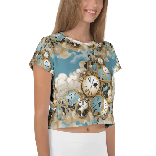 Chronos in the Clouds on a Crop Tee